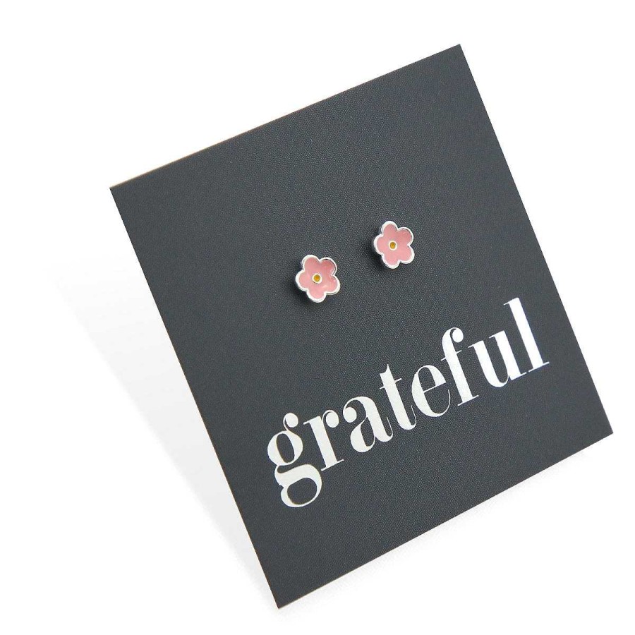 Jewellery Sterling Silver Studs | Tiny Flower Bud Studs - Sterling Silver And Soft Pink Enamel - Grateful (8911-F)