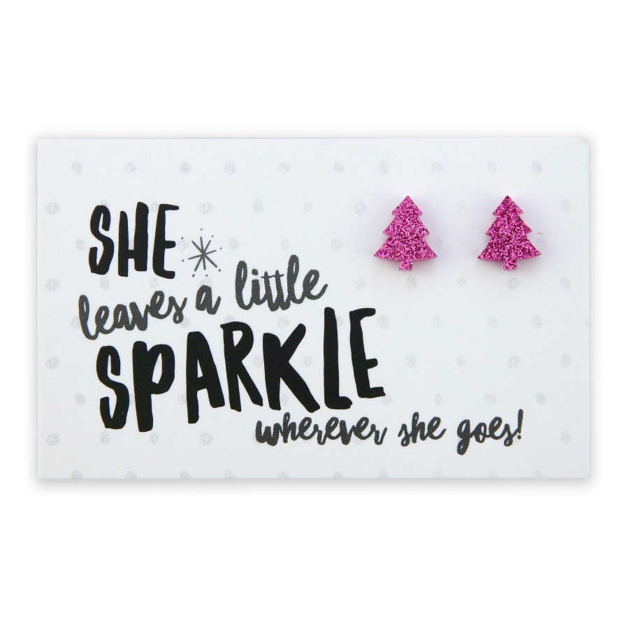 Jewellery Christmas | Sparkle Acrylic Studs Christmas Tree - She Leaves A Little Sparkle - Pink Glitter (9405-F)