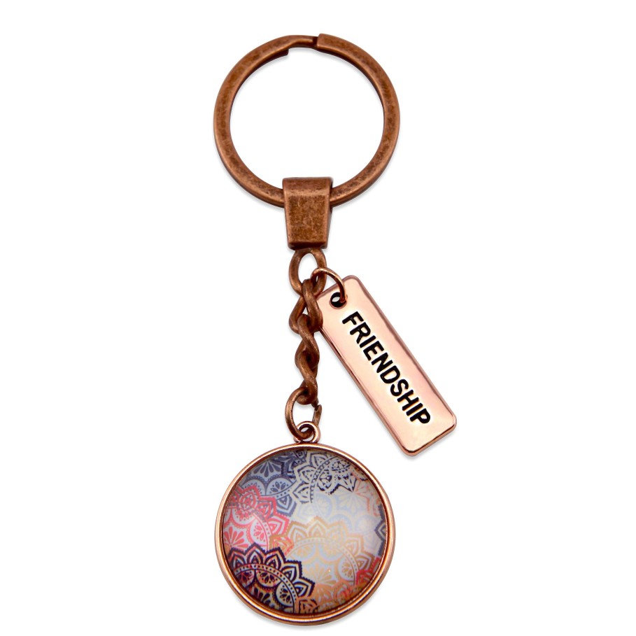 Accessories Papa Glewy | Boho Collection - Vintage Rose Gold Keyring With 'Friendship' Charm - Maya (10622)