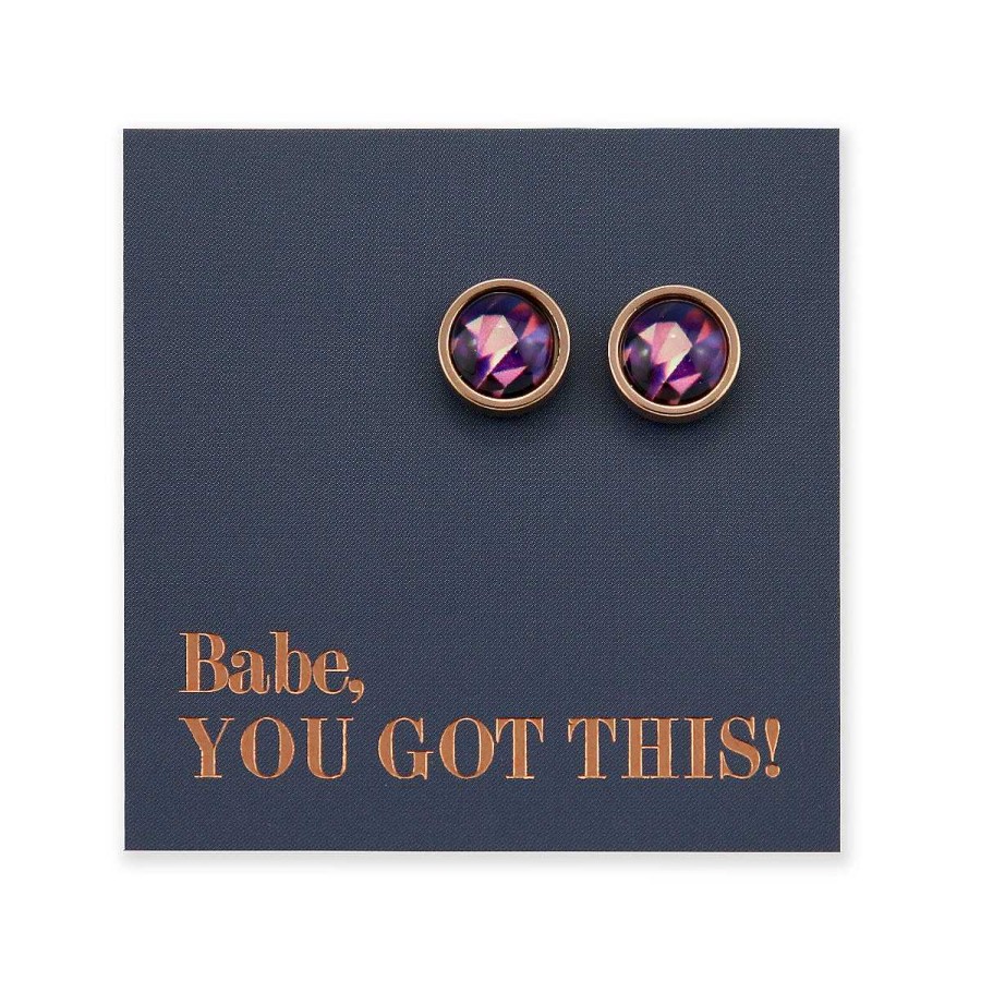 Jewellery Stainless Steel Circle Studs | Babe You Got This - Rose Gold Stainless Steel 8Mm Circle Studs - Purple Powerhouse (11824)