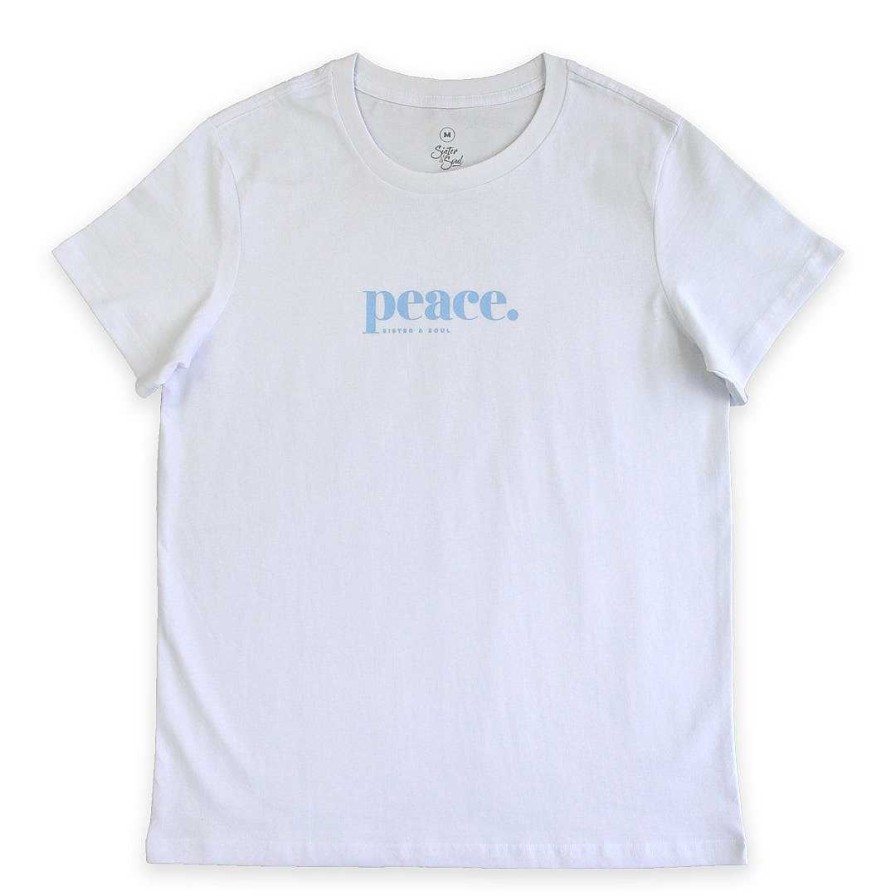 Apparel tee | Peace - Boxy Tee - White With Soft Blue Print