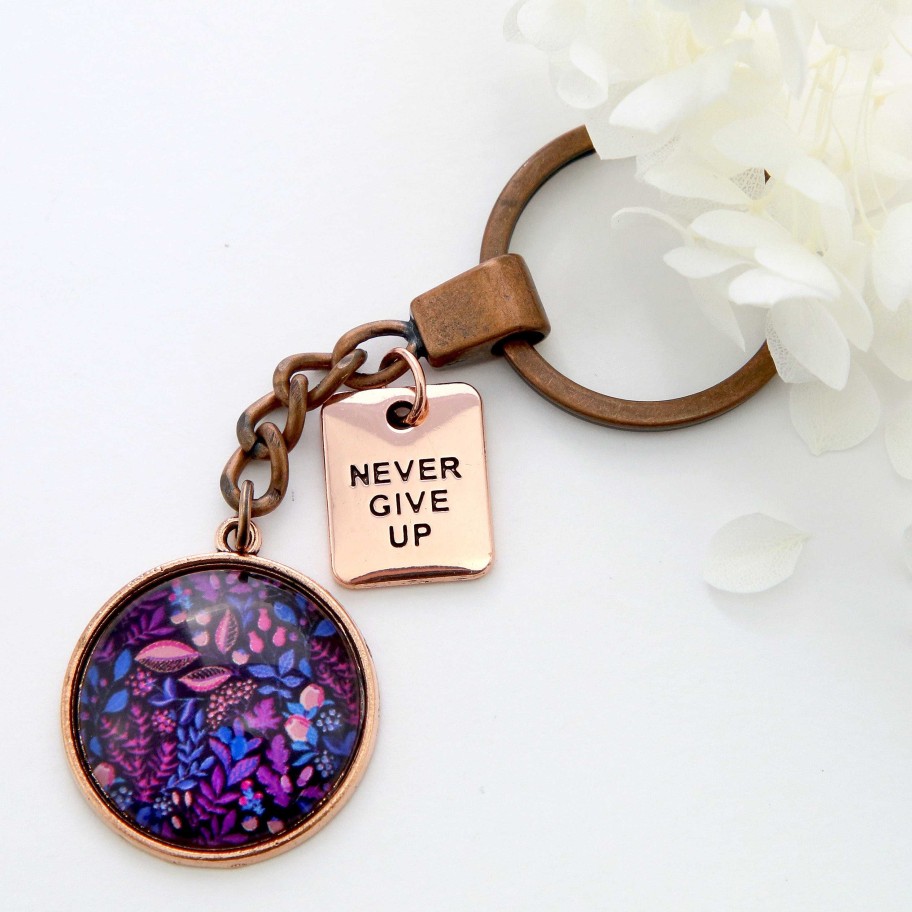 Accessories Papa Glewy | Spring - 'Never Give Up' - Vintage Copper Keyring - Heather (10614)