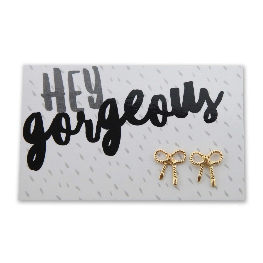 Jewellery Cute Stud Earrings | Hey Gorgeous! Gold ' Put A Bow On It ' Earrings (9606)