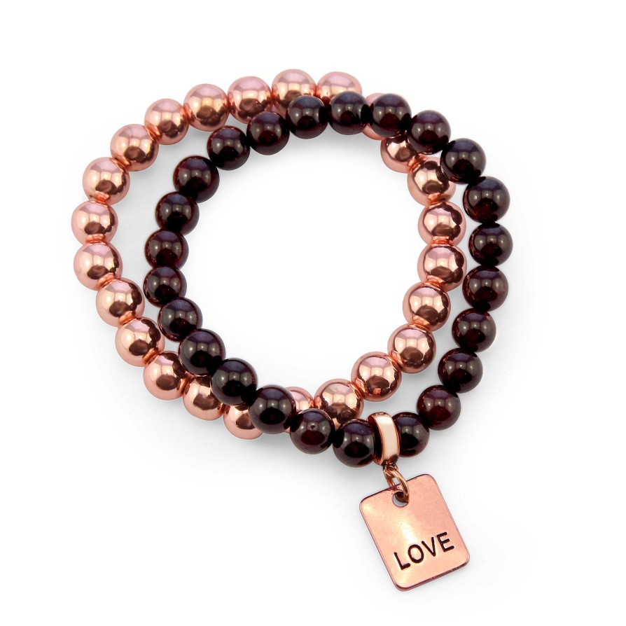 Jewellery Bracelets | Bracelet Duo! Rose Gold & Garnet Bead Bracelet Stacker Set - Love (10363)