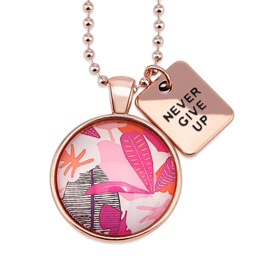 Jewellery Papa Glewy | Pink Collection - Rose Gold 'Never Give Up' Necklace - Vera (10612)