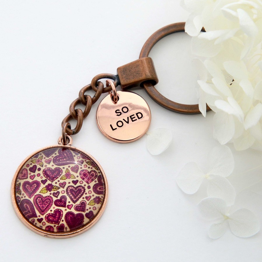 Accessories Papa Glewy | Spring - 'So Loved' - Vintage Rose Gold Keyring - Heart Patch (10352)