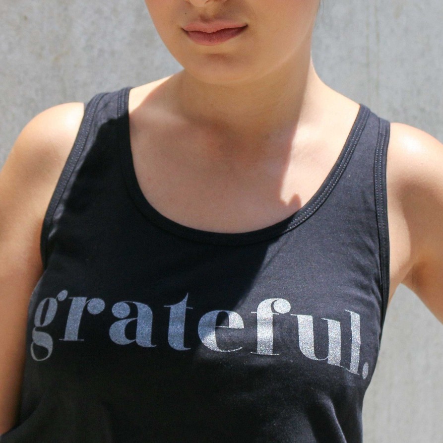 Apparel Tees Tanks & Totes | Grateful Tank - Black - Charcoal Shimmer Print