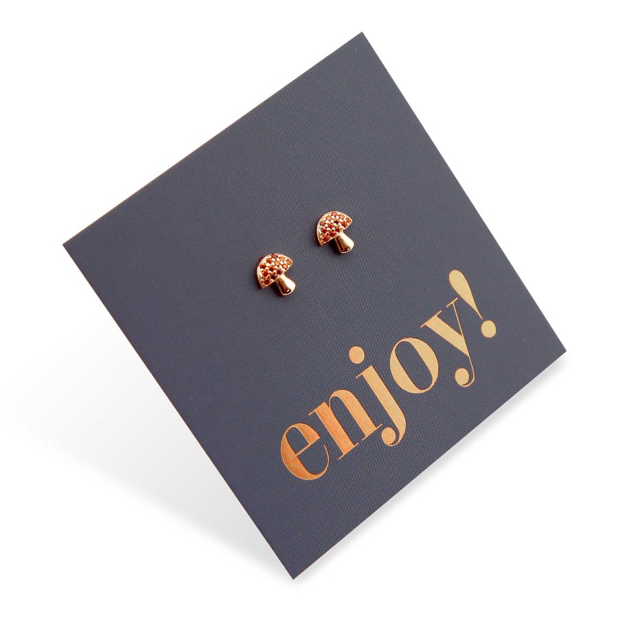 Jewellery Sterling Silver Studs | Tiny Mushroom Studs - Rose Gold Sterling Silver - Enjoy (8516-F)