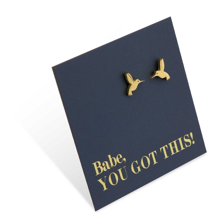 Jewellery Premium Studs | Stainless Steel Earring Studs - Babe, You Got This - Hummingbirds