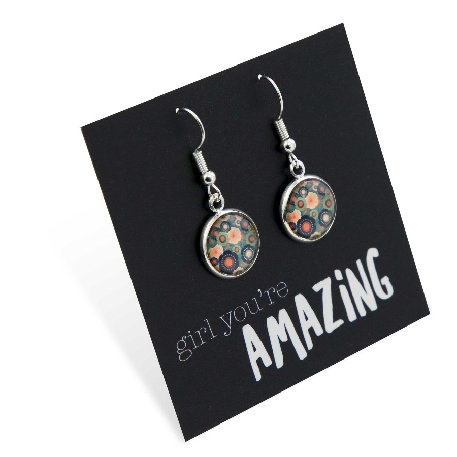 Jewellery Circle Drop Dangles | Teal Collection - Girl You'Re Amazing - Bright Silver Dangle Earrings - Valentina (12452)