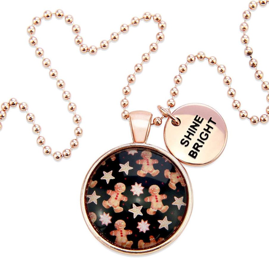 Jewellery Papa Glewy | Christmas - Rose Gold 'Shine Bright' Necklace - Gingerbread Black - (10451)