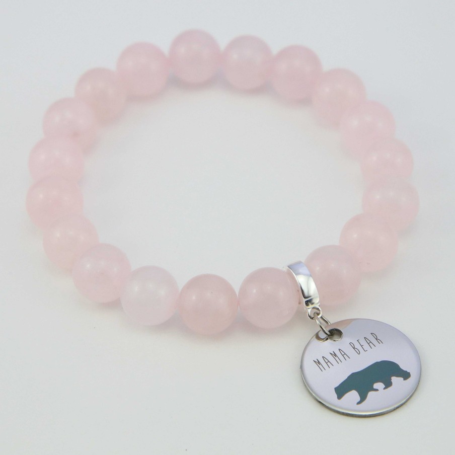 Jewellery Bracelets | Stone Bracelet ' Mama Bear ' Rose Quartz - Chunky 10Mm Beads (10161)