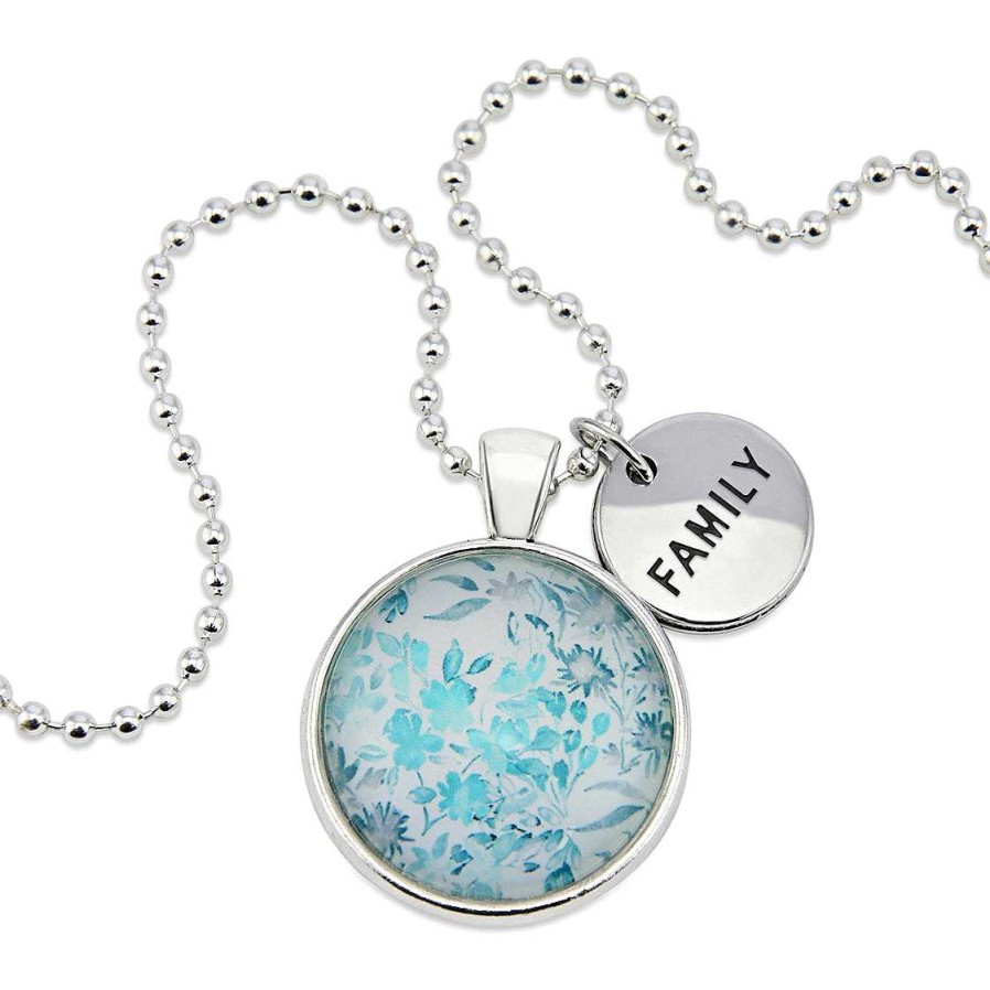 Jewellery Papa Glewy | Teal Collection - Bright Silver 'Family' Necklace - Arctic Blossom (13064)