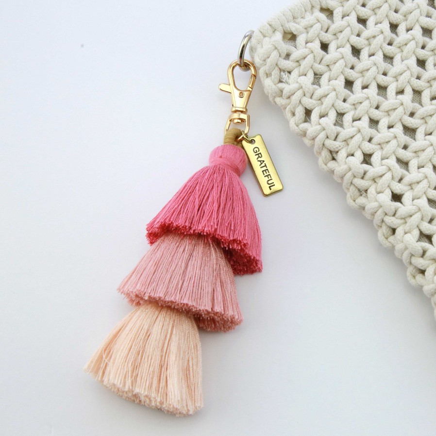 Accessories 50% Off | Tassel Keyring / Vintage Gold Bag Accessory 'Grateful' - Pink Paradise (4026-1)