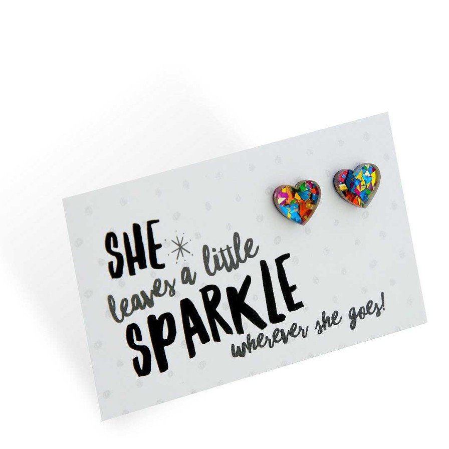 Jewellery Statement Earrings | Sparkle Resin Heart Studs - She Leaves A Little Sparkle - Kaleidoscope Glitter (8917)