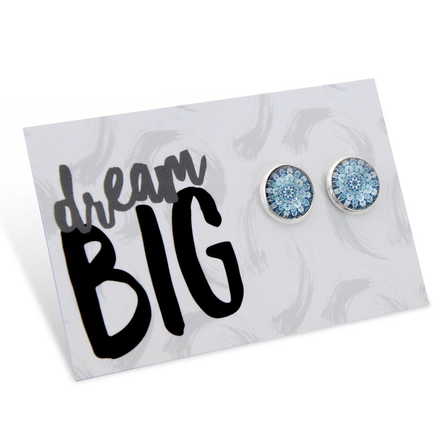 Jewellery Deluxe Stud Earrings | Dream Big - Bright Silver Surround Earring Studs - Floral Ice (8601)