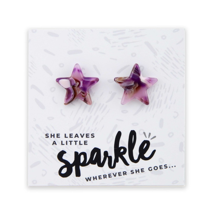 Jewellery Statement Earrings | She Leaves A Little Sparkle - Resin Star Studs - Purple Swirl (11411)