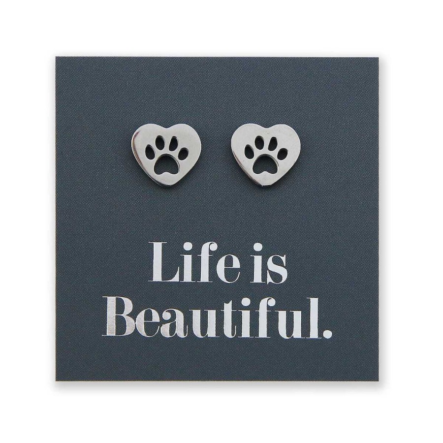 Jewellery Premium Studs | Stainless Steel Earring Studs - Life Is Beautiful - Heart Paw Prints