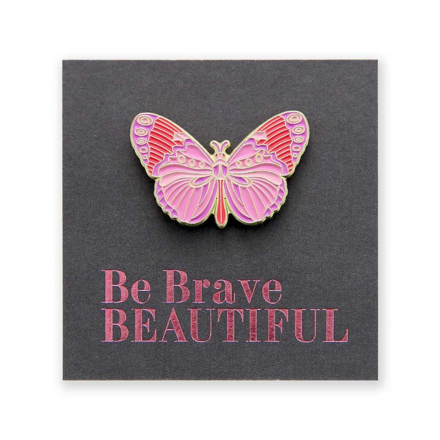 Accessories Accessories | Lovely Pins! Be Brave Beautiful - Pink Butterfly Enamel Badge Pin - (10922)