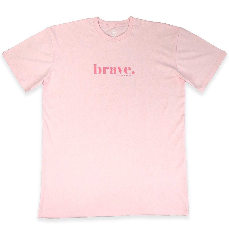 Apparel Tees Tanks & Totes | Brave - Plus Size Long Boxy Tee - Soft Pink With Pink Print