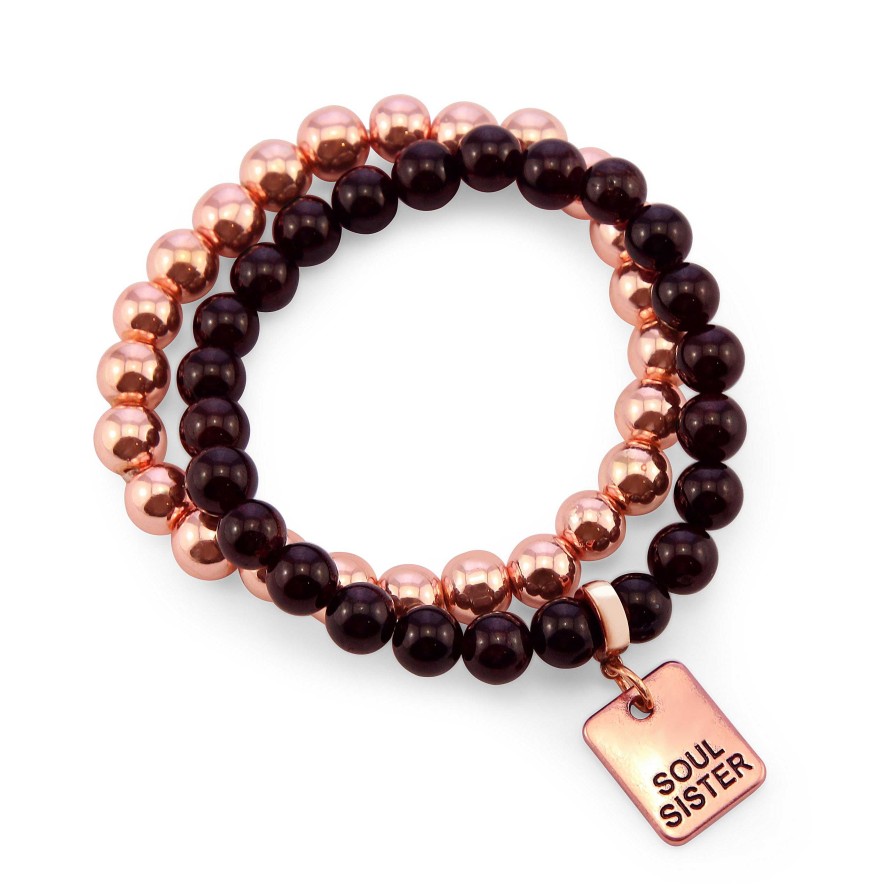 Jewellery Bracelets | Bracelet Duo! Rose Gold & Garnet Bead Bracelet Stacker Set - Soul Sister (10824)