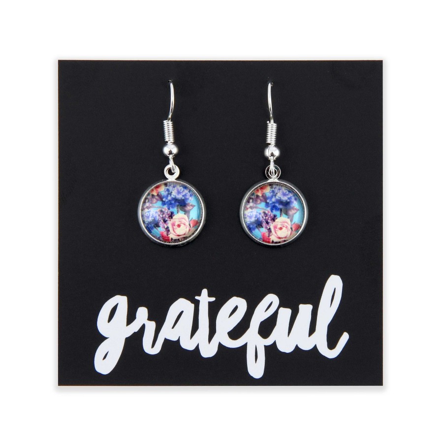 Jewellery Circle Drop Dangles | Spring - Grateful - Bright Silver Dangles - Floweret (12661)