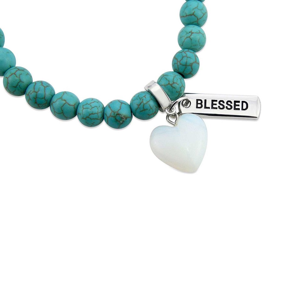 Jewellery Bracelets | Sweetheart Bracelet - 8Mm Turquoise Stone Beads With Opalite Heart & Word Charm