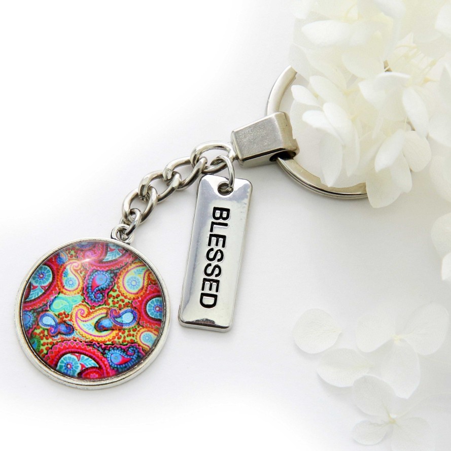 Accessories 50% Off | Spring - 'Blessed' - Vintage Silver Keyring - Vivid (10745)