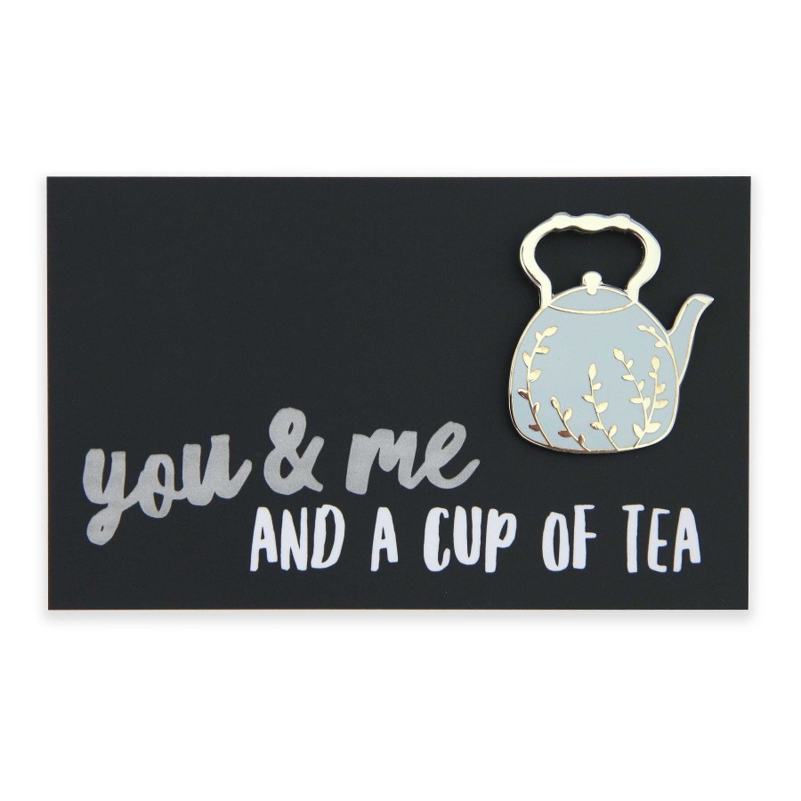 Accessories Accessories | You & Me And A Cup Of Tea - White And Gold Teapot Enamel Badge Pin - (12261)