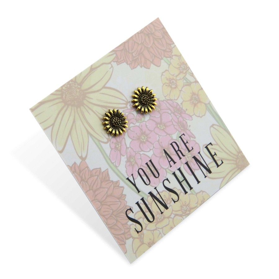 Jewellery Cute Stud Earrings | Wildflower Collection - You Are Sunshine - Sunflower Earring Studs - Bright Gold (8606-F)