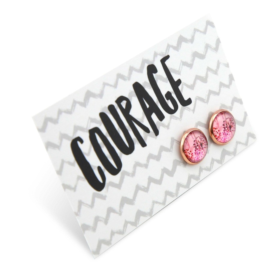 Jewellery Deluxe Stud Earrings | Pink Collection - Courage - Rose Gold Surround Circle Studs - Pink Wish (2108-R)