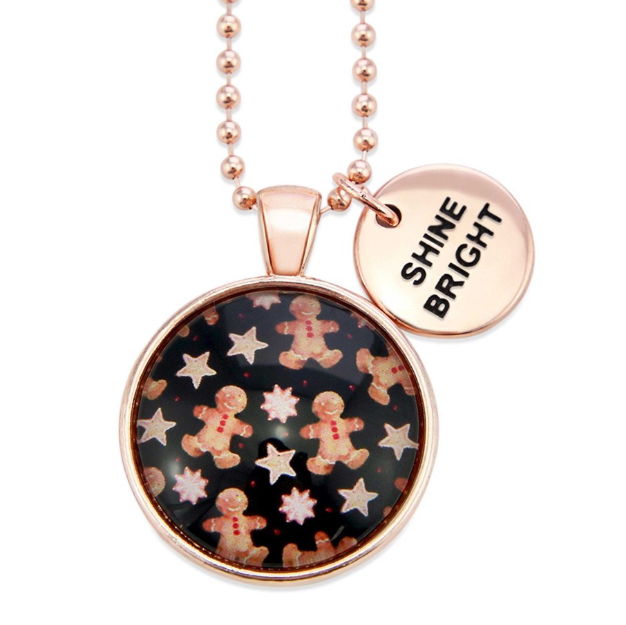 Jewellery Papa Glewy | Christmas - Rose Gold 'Shine Bright' Necklace - Gingerbread Black - (10451)