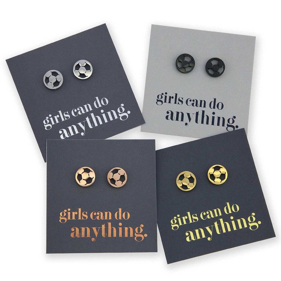 Jewellery Premium Studs | Stainless Steel Earring Studs - Girls Can Do Anything - Soccer Balls