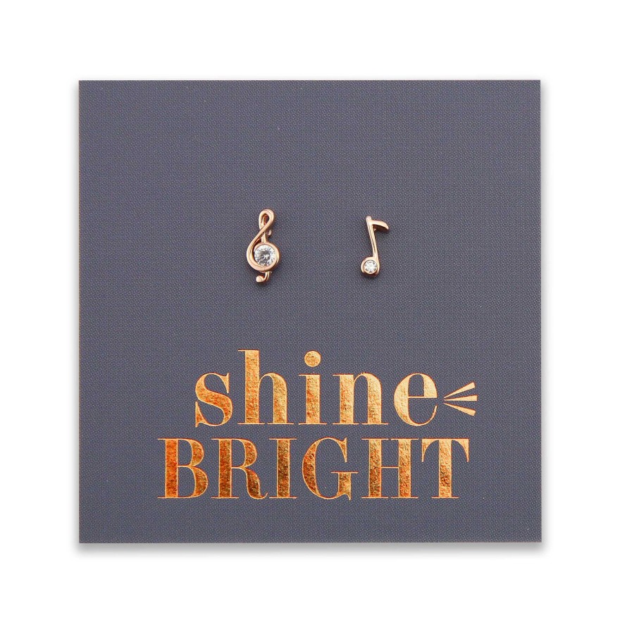 Jewellery Sterling Silver Studs | Tiny Music Note Studs - Rose Gold Sterling Silver - Shine Bright (8515-R)