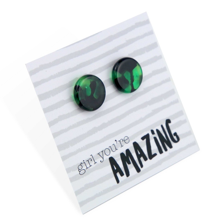 Jewellery Statement Earrings | Girl, You'Re Amazing - Resin Circle Studs - Green Lantern (11463)