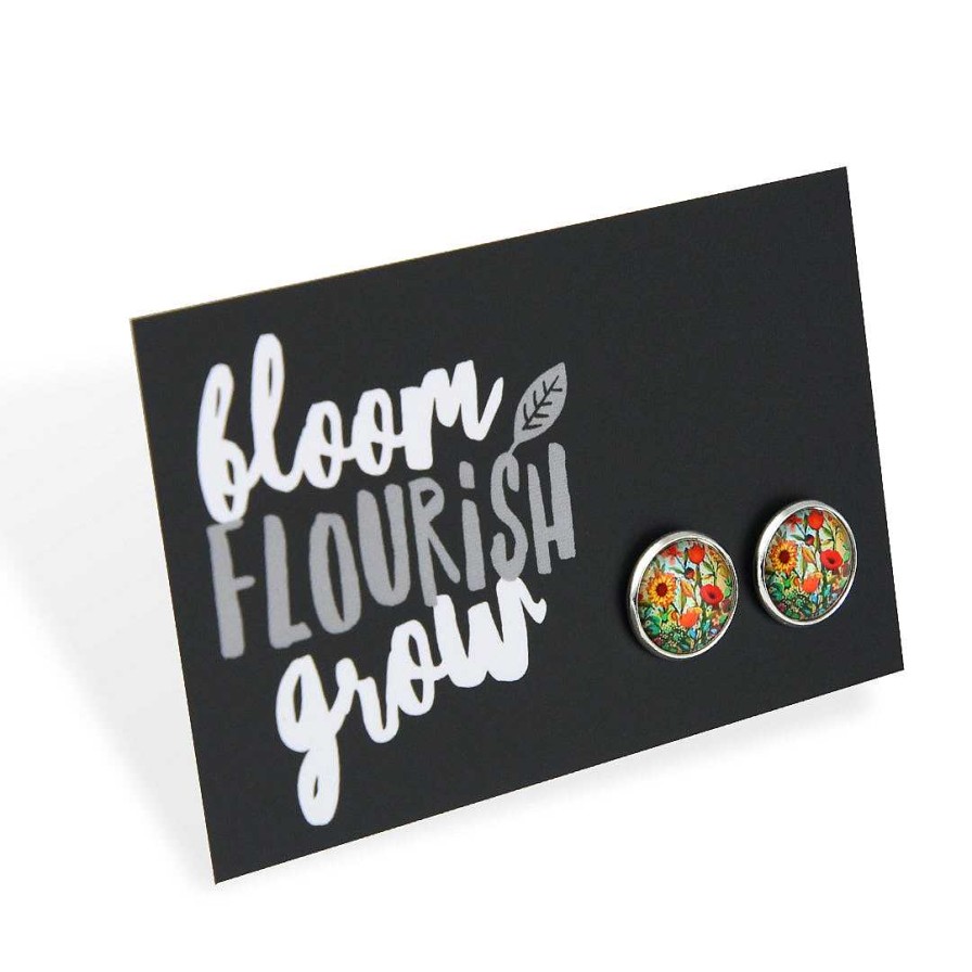 Jewellery Deluxe Stud Earrings | Spring - Bloom Flourish Grow - Bright Silver 12Mm Circle Studs - Springtime Buds (12852)