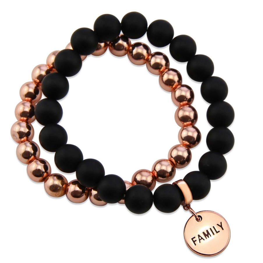 Jewellery Bracelets | Bracelet Duo! Rose Gold & Matt Black Onyx Bead Bracelet Stacker Set - Family (12033)