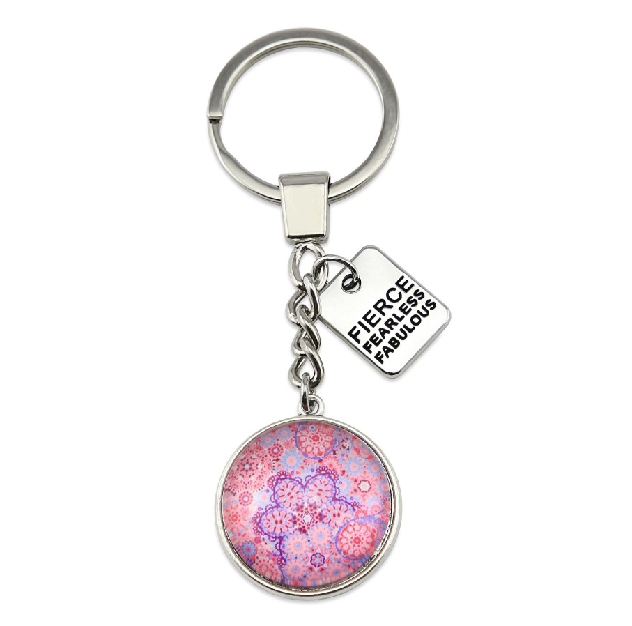 Accessories Papa Glewy | Pink Collection - Vintage Silver 'Fierce Fearless Fabulous' Keyring - Pink Ice (12254)