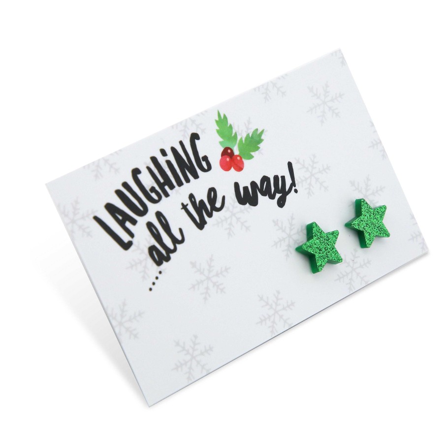 Jewellery Christmas | Sparkle Acrylic Studs Stars - Laughing All The Way - Green Glitter (9114-R)