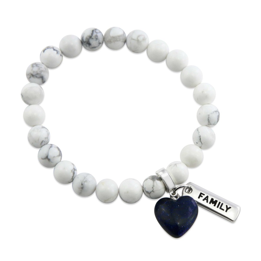 Jewellery Bracelets | Sweetheart Bracelet - 8Mm White Marble Stone Beads With Midnight Sparkle Small Heart & Word Charm