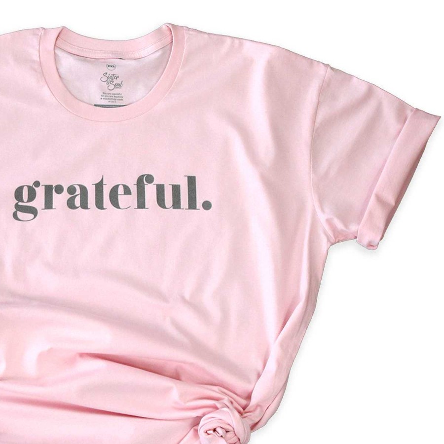 Apparel Tees Tanks & Totes | Grateful - Plus Size Long Boxy Tee - Pink With Charcoal Shimmer Print