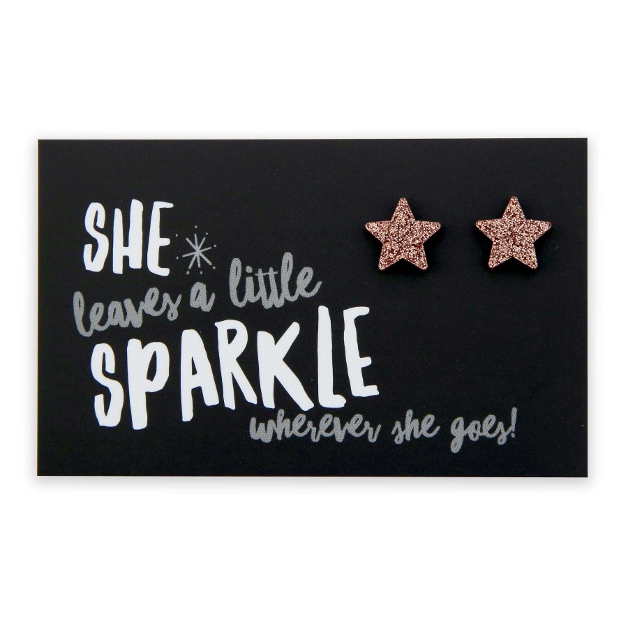 Jewellery Christmas | Sparkle Acrylic Studs Stars - She Leaves A Little Sparkle - Rose Gold Glitter (9214-R)