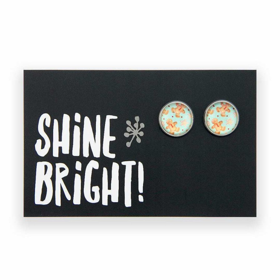 Jewellery Deluxe Stud Earrings | Christmas - Gingerbread Aqua - Bright Silver 12Mm Circle Studs - Shine Bright (11314)