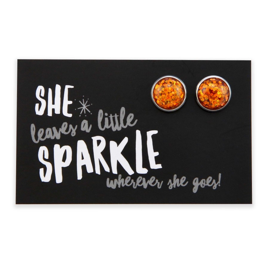 Jewellery Sparklefest | Sparklefest - She Leaves A Little Sparkle -Bright Silver Stud Earrings - Orange Fizz Glitter (2102-R)