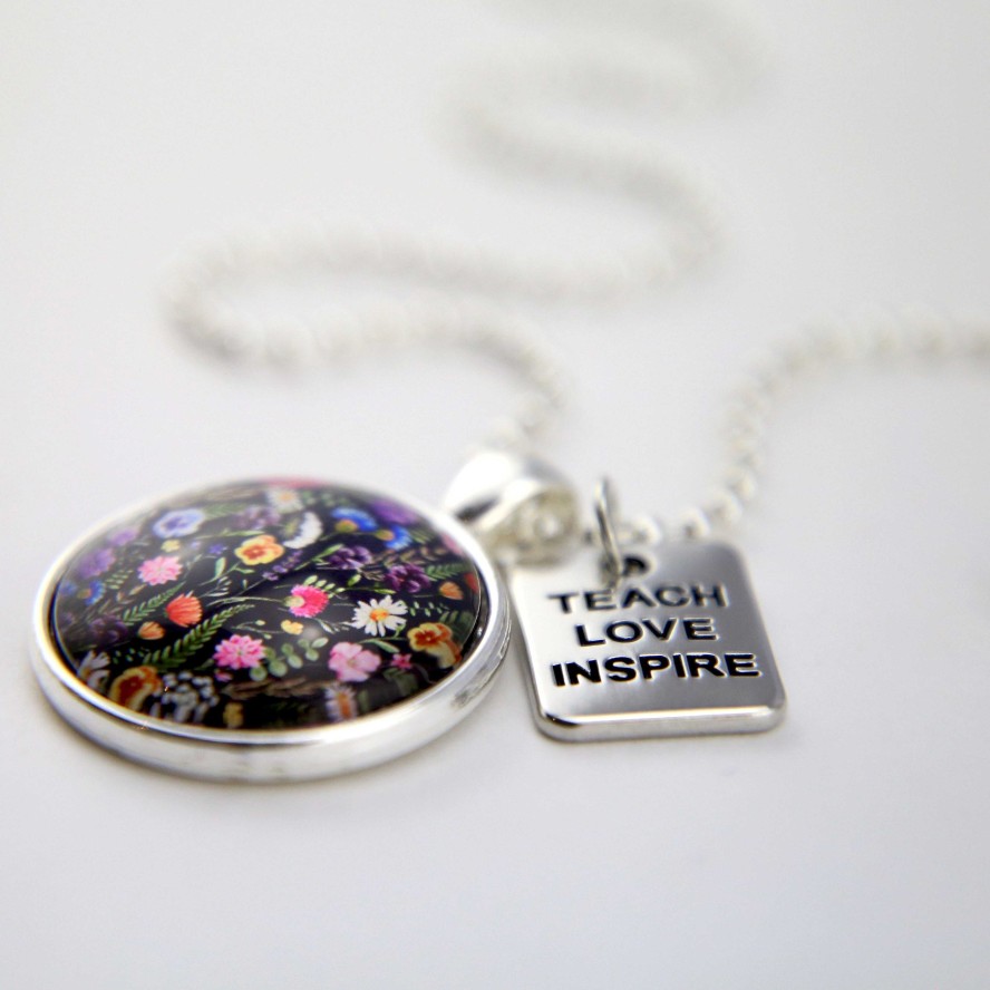 Jewellery Papa Glewy | Wildflower Collection - Bright Silver 'Teach Love Inspire' Necklace - Enchanted (10121)