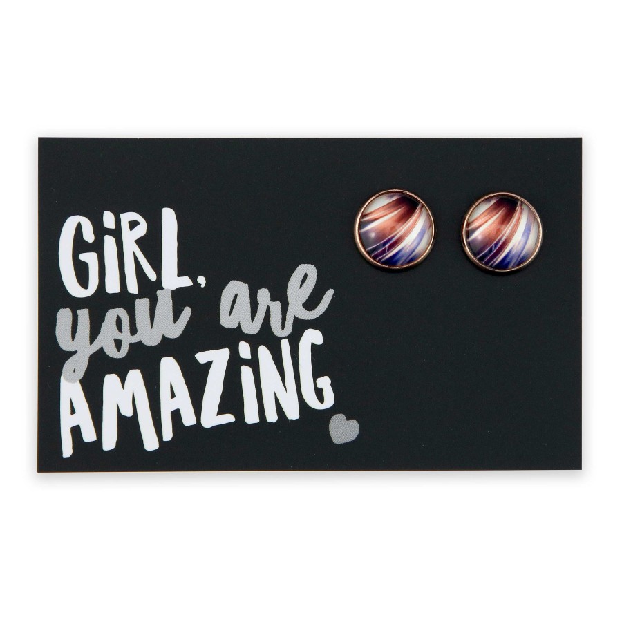 Jewellery Deluxe Stud Earrings | The Strong Women Collection - Girl You Are Amazing - Rose Gold Surround Circle Studs - Crema (9809)