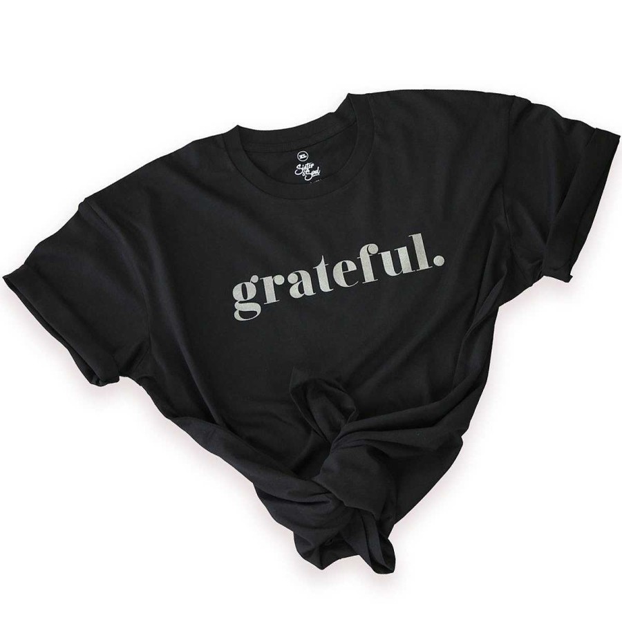 Apparel Tees Tanks & Totes | Grateful - Plus Size Long Boxy Tee - Black With Charcoal Shimmer Print