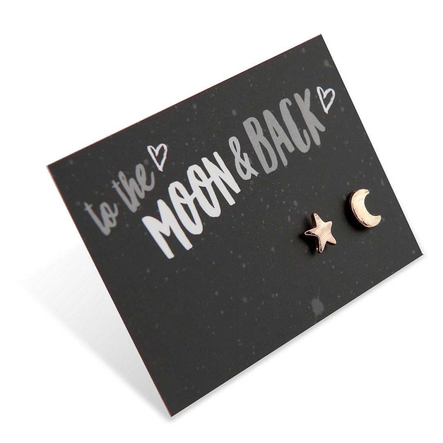 Jewellery Cute Stud Earrings | To The Moon & Back - Plated Stud Earrings - Rose Gold (9708)