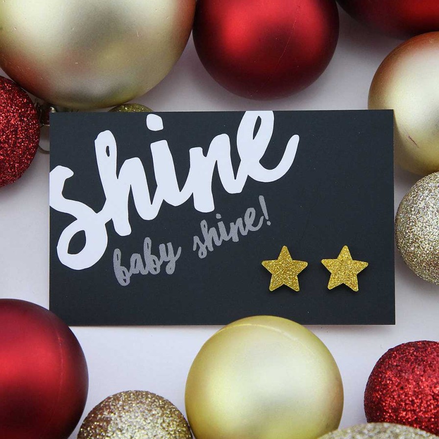 Jewellery Christmas | Sparkle Acrylic Studs Stars - Shine Baby Shine - Gold Glitter (9211-R)