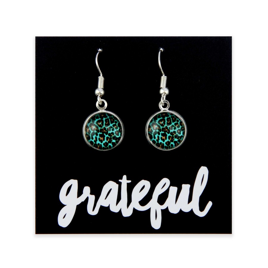 Jewellery Circle Drop Dangles | Teal Collection - Grateful - Silver Dangle Earrings - Lagoon Leopard (9203)